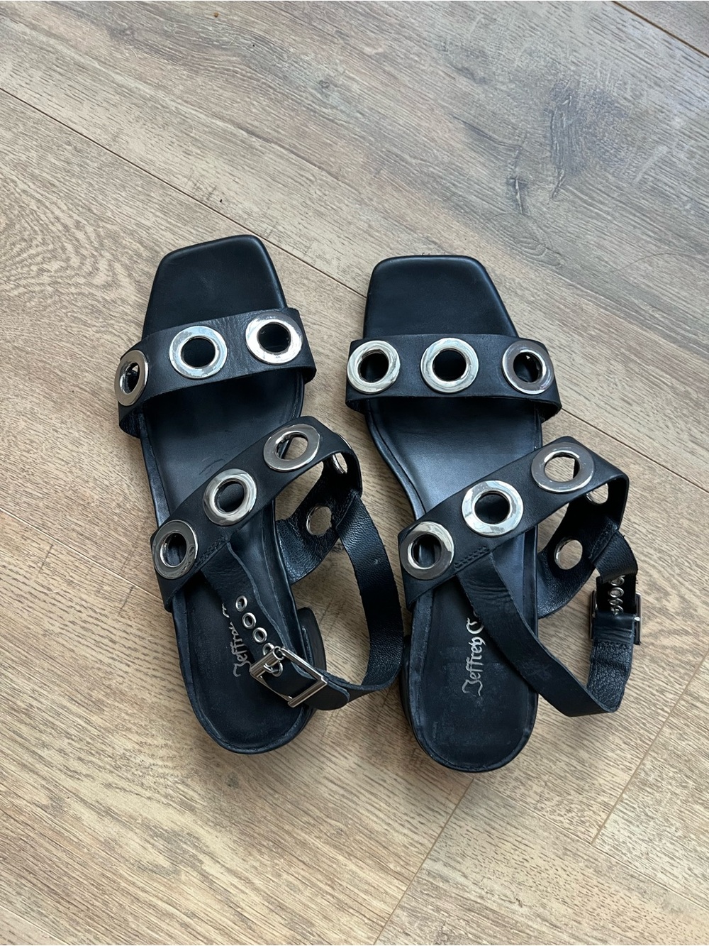Jeffrey Campbell Black Leather Grommet-Accented Sandals size 8